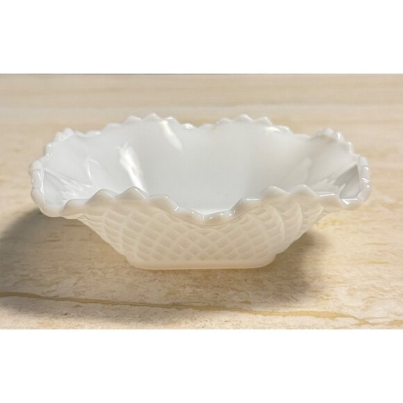 Vintage 6” English Hobnail Diamond Cut Hazel Atlas Square Milk Glass Candy Dish - Picture 1 of 8